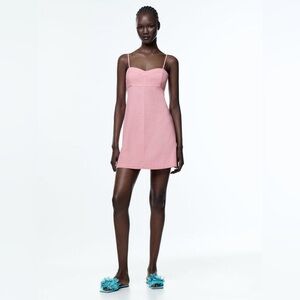 Zara Pink Linen Spaghetti Strap Mini Dress